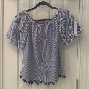 Blue and White Stripe Off the Shoulder Top